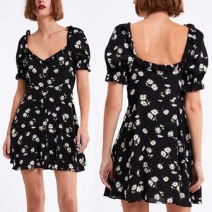 Zara Puff Sleeve Daisy Floral Mini Dress Medium